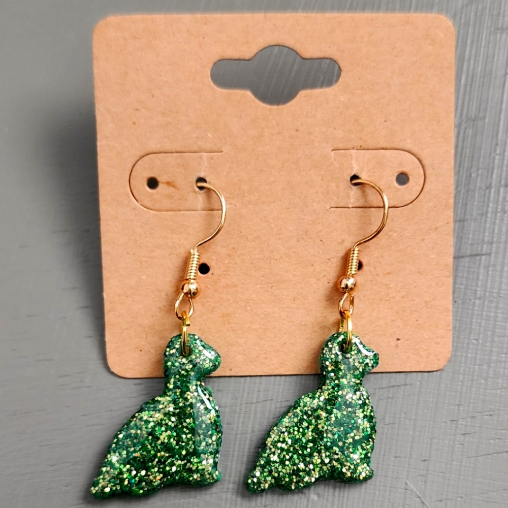 Green Glitter Dinosaur Clay Hook Earrings